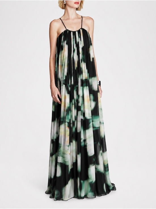 Halston Heritage Dresses & Skirts - Halston Claudette Black Maxi Dress with Green and White Abstract Print